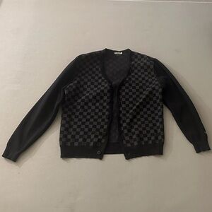 Black Merino Wool Checkered Cardigan (Knickerbocker NYC)
